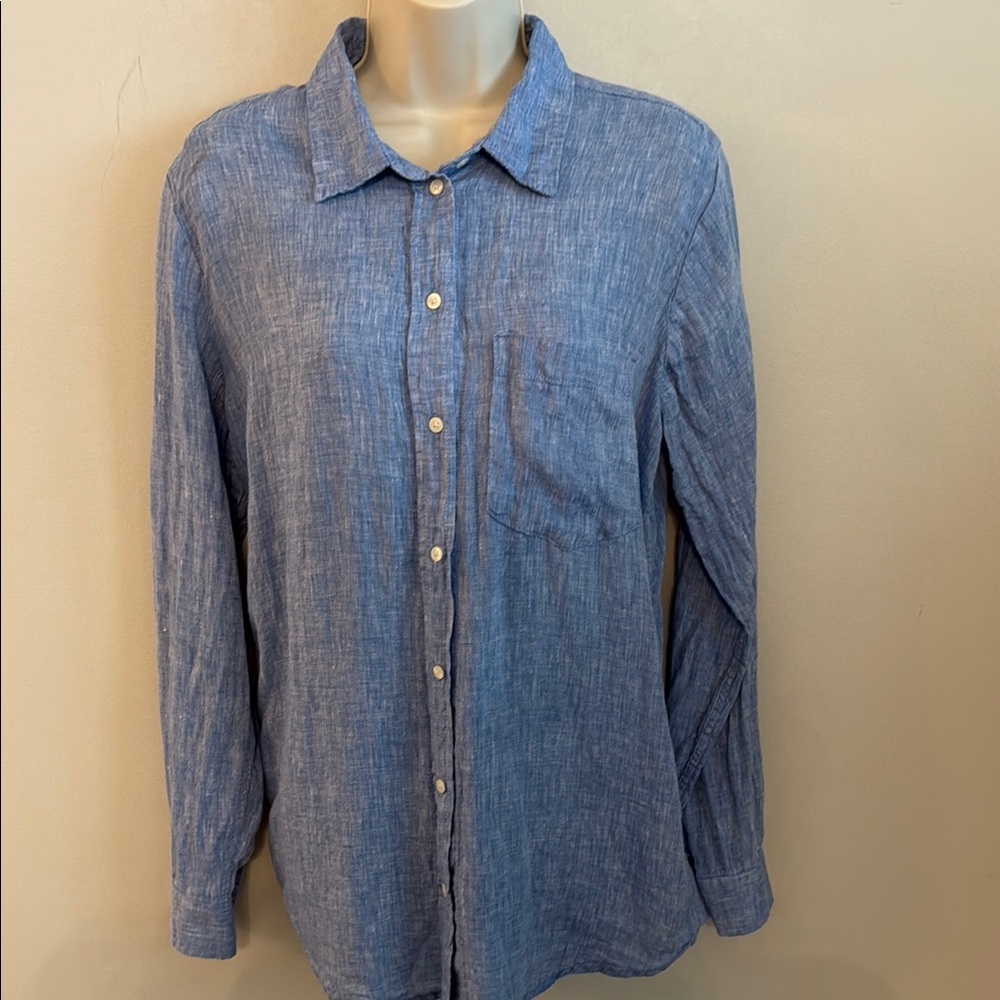 GAP Factory Women's Classic Light Blue Button-Down 100% Linen Shirt Medium